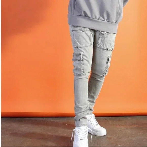 Light gray denim pocket jeans sz various - Picture 1 of 4